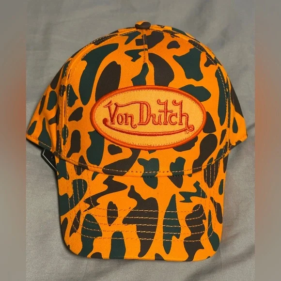 Von Dutch Orange and Black Leopard Cap New - Picture 1 of 5
